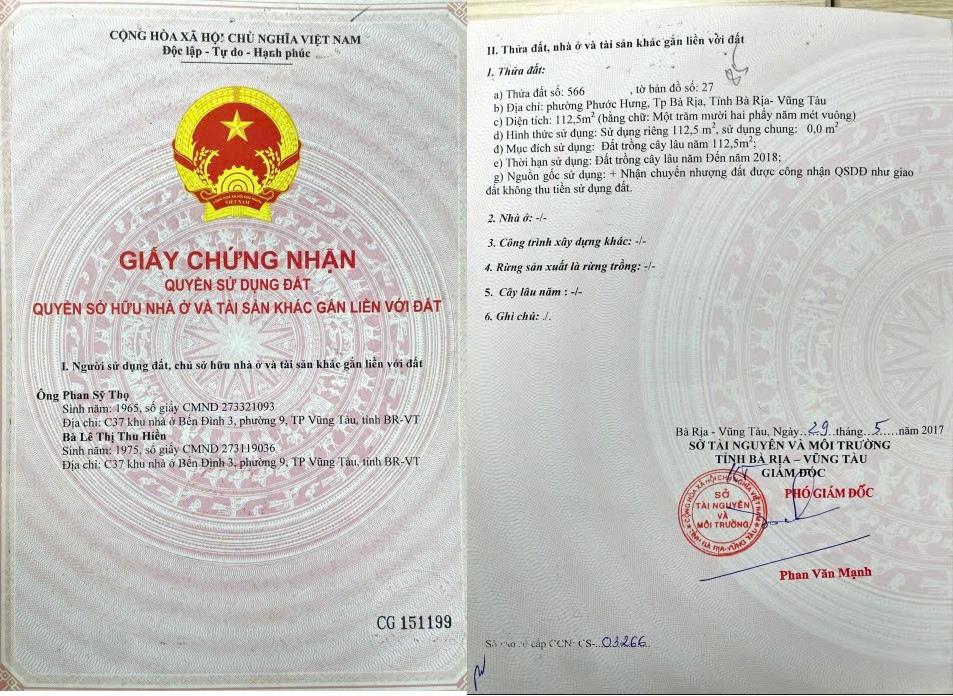 ĐẤT PHƯỚC HƯNG ĐẸP – GIÁ ĐẦU TƯ  – CHÍNH CHỦ CẦN BÁN Tại Phường Phước Hưng, TP Bà Rịa, Bà