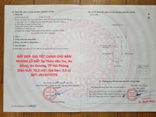 ĐẤT ĐẸP- GIÁ TỐT CHÍNH CHỦ BÁN NHANH LÔ ĐẤT Tại Thôn Vân Tra, An Đồng, An Dương, TP Hải