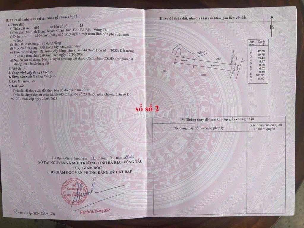 Mình chính chủ cần bán lô đất sào mặt tiền đường nhựa xã Bình Trung, Châu Đức, Vũng Tàu