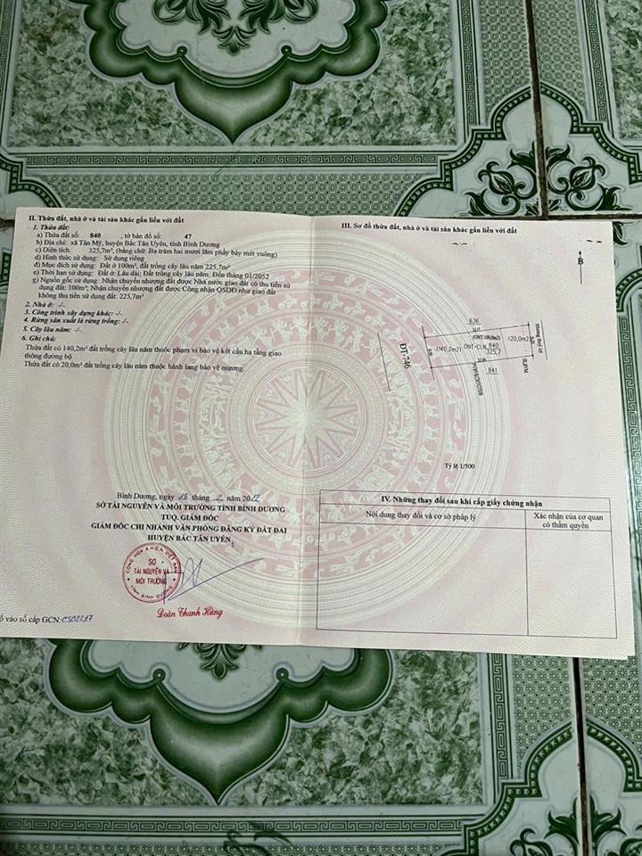 ĐẤT ĐẸP – GIÁ TỐT – CHÍNH CHỦ CẦN BÁN LÔ ĐẤT TẠI Đ. DT746, Xã Tân Mỹ, Huyện Bắc Tân Uyên,