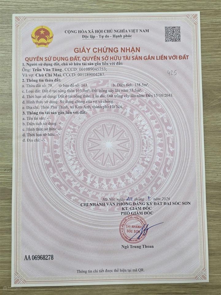 Lô đất 159m2 thôn phú thịnh sóc sơn giá hời huyện cắt lỗ