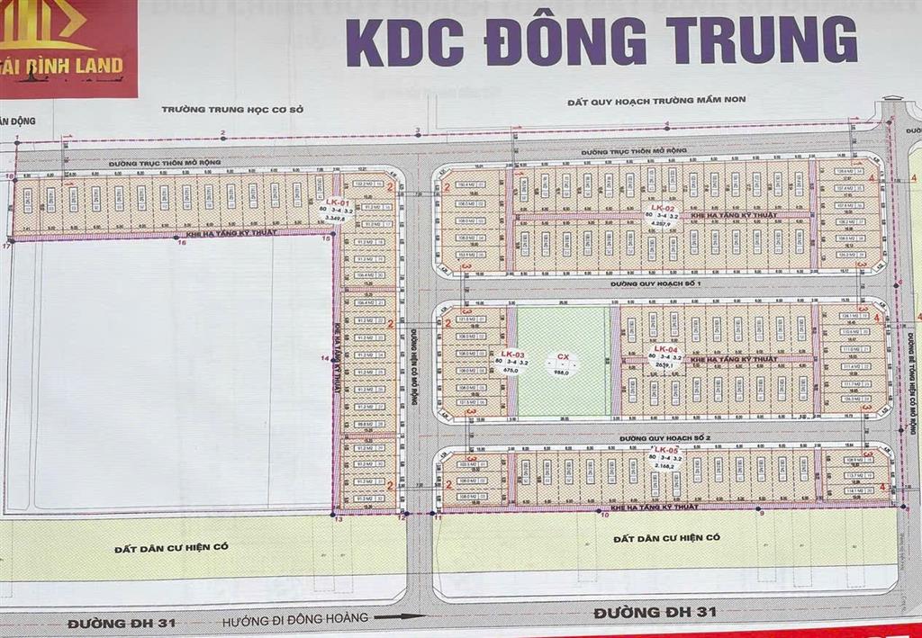 CHÍNH CHỦ Cần Bán LÔ ĐẤT TĐC ĐÔNG TRUNG, TIỀN HẢI, THÁI BÌNH  - Vị Trí KINH DOANH ĐẸP