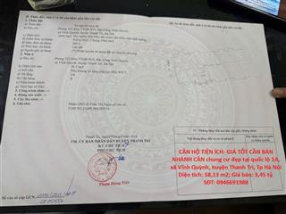 CĂN HỘ TIỆN ÍCH- GIÁ TỐT CẦN BÁN NHANH CĂN chung cư đẹp tại huyện Thanh Trì, Tp Hà Nội