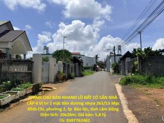 CHÍNH CHỦ BÁN NHANH LÔ ĐẤT CÓ SẮN NHÀ CẤP 4 Vị trí 2 mặt tiền đường nhựa tp Bảo Lộc tỉnh