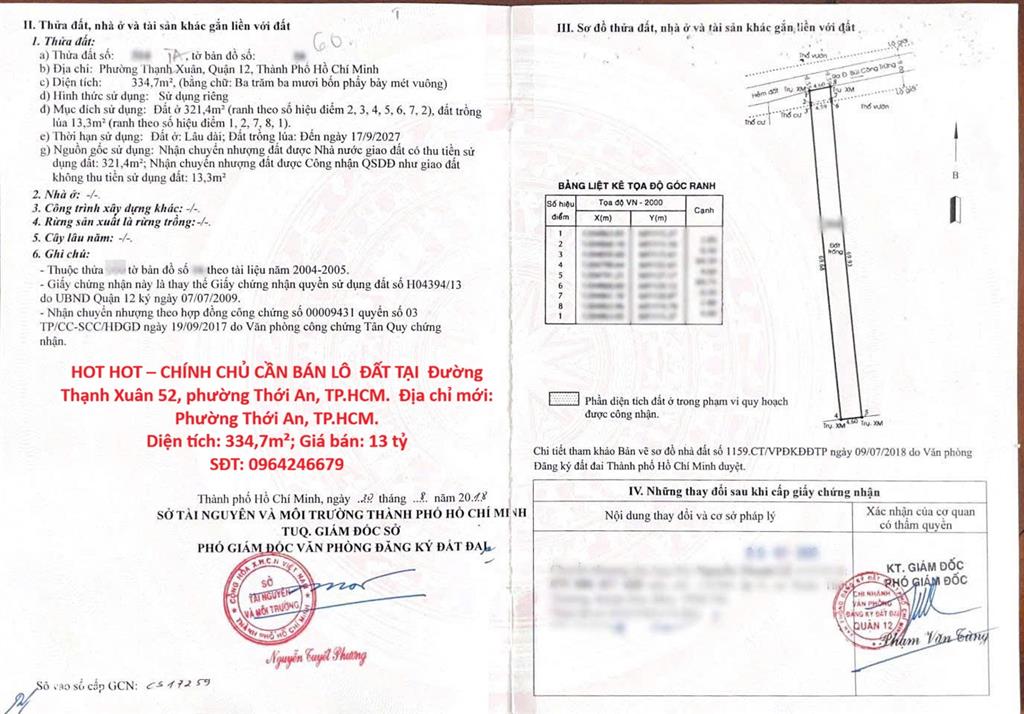 HOT HOT – CHÍNH CHỦ CẦN BÁN LÔ  ĐẤT TẠI  Đường Thạnh Xuân 52, phường Thới An, TP.HCM