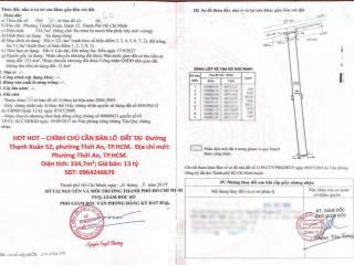 HOT HOT – CHÍNH CHỦ CẦN BÁN LÔ  ĐẤT TẠI  Đường Thạnh Xuân 52, phường Thới An, TP.HCM