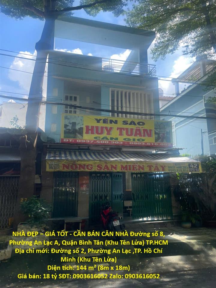 NHÀ ĐẸP – GIÁ TỐT - CẦN BÁN CĂN NHÀ Đường số 8, Phường An Lạc A, Quận Bình Tân (Khu Tên