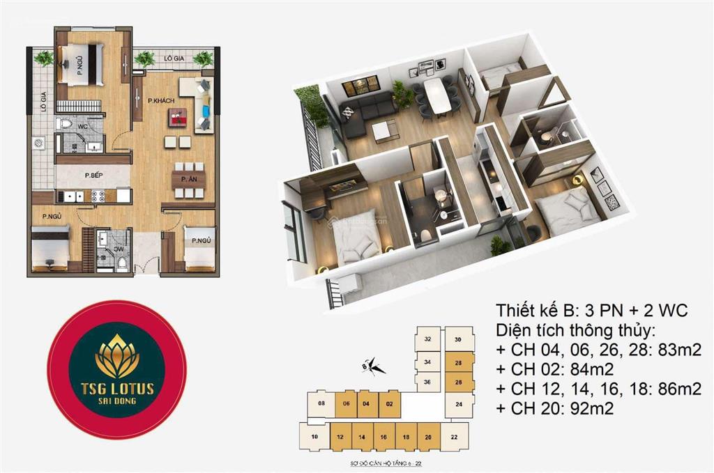 Hàng hiếm tsg lotus căn 83m view nội khu tầng trung ,full nội thất giá 6ty9.  0369 305 *** e xoa