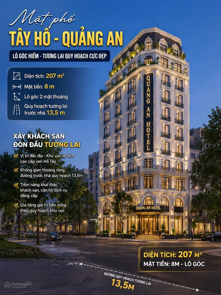 Cực hiếm, mặt phố tây hồ, bán đảo quảng an. dt 207m2, mặt tiền 8m, giá 108 tỷ