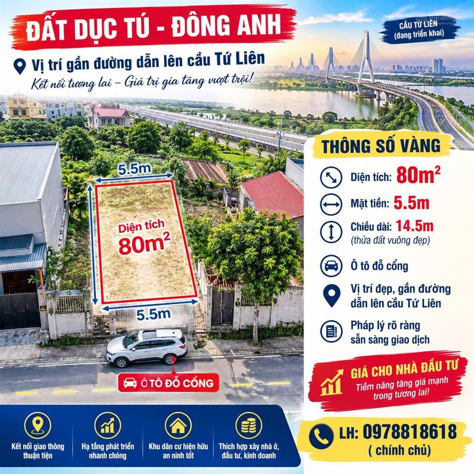 Chính chủ bán nhà dục tú  đa, 3,8 tỷ, 80m2, mặt tiền 5.5m gần đường dẫn cầu tứ liên, giá đầu tư
