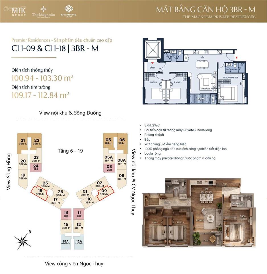 Nổi bật quỹ 3pn view sông hồng tại the magnolia mik khai sơn  0963 603 ***