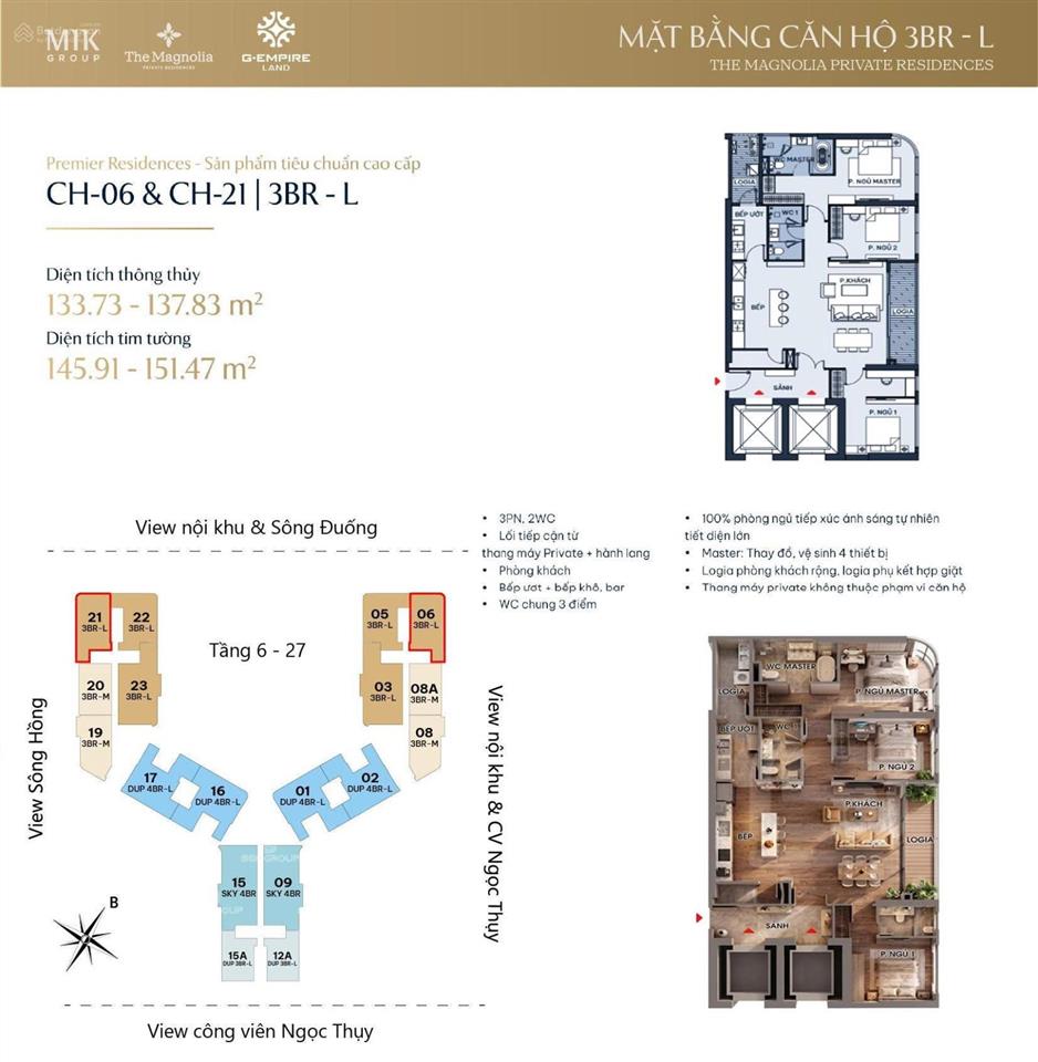 Nổi bật quỹ 3pn view sông hồng tại the magnolia mik khai sơn  0963 603 ***