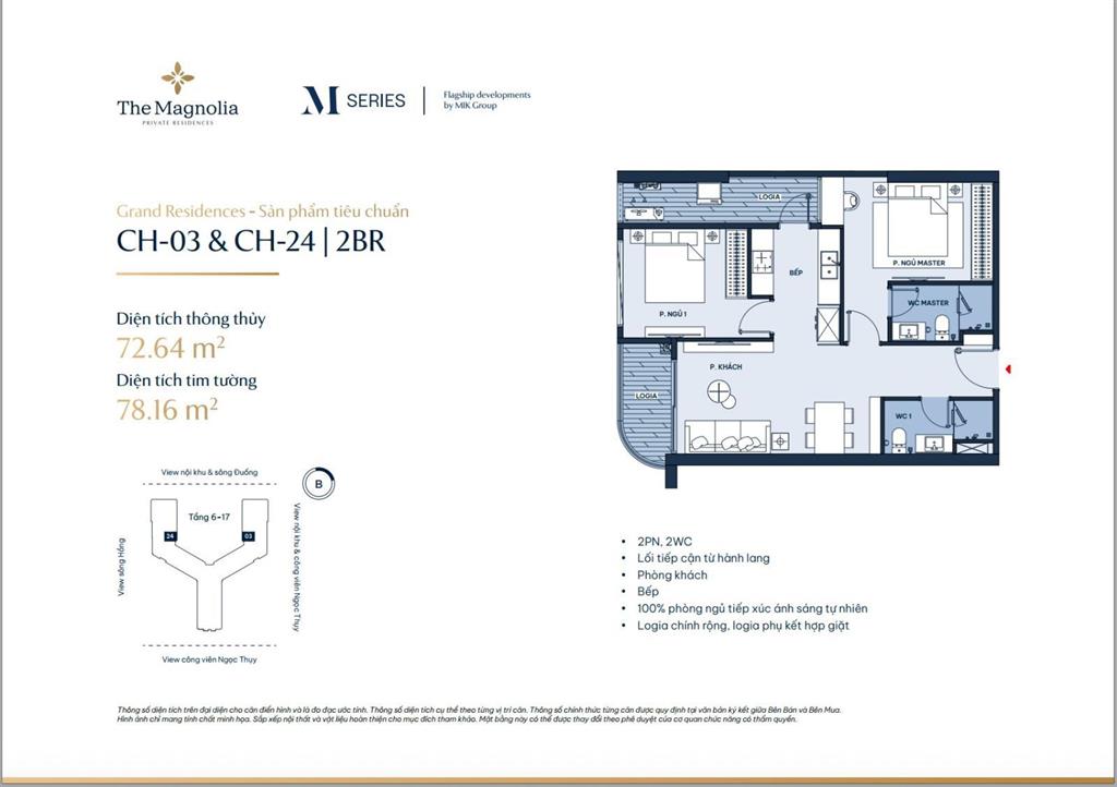 Nổi bật căn 2pn trục 24 tầng 1x 72,7m2 the magnolia mik khai sơn  0963 603 ***