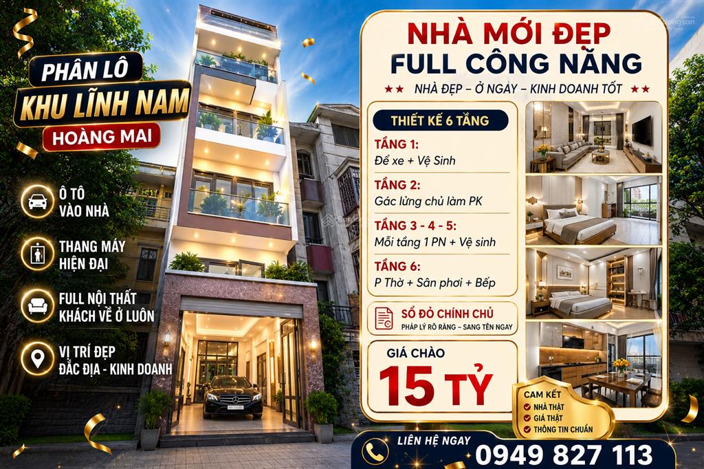 Chính chủ bán nhà phân lô lĩnh nam 40m 7 tầng thang máy, đường trước nhà 10m