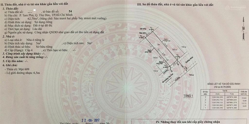Bán đát 63m2 kdc đường cây keo tam bình thủ đức 5 ty 9