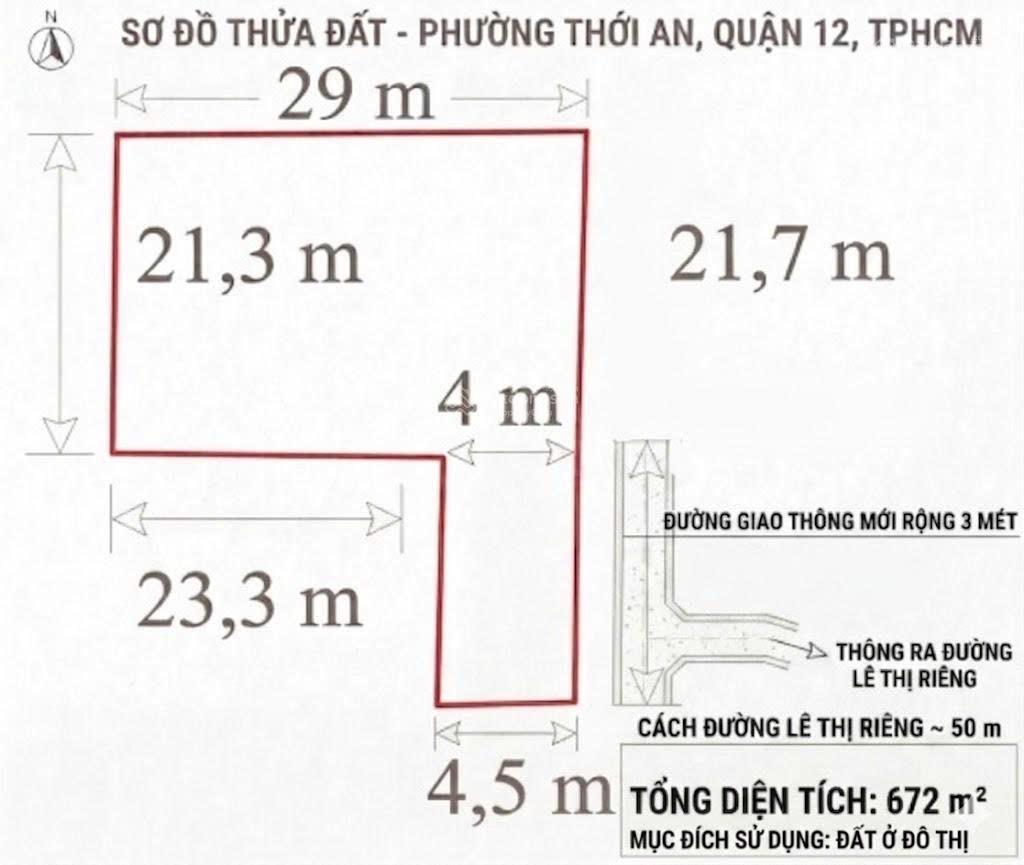 Bán 672m2, full odt, đất 1/50m đường lê thị riêng, thới an. q12. giá công khai 17,5 tỷ