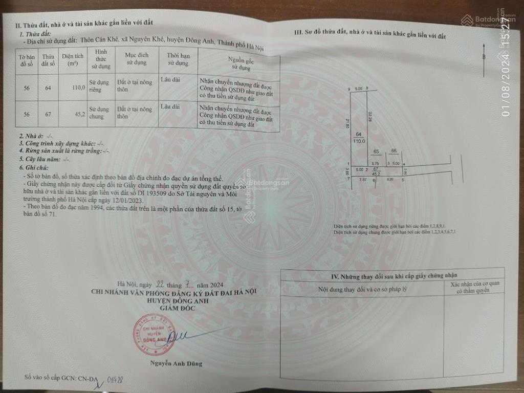 Bán mảnh đất thôn xưởng, nguyên khê. sát đường lê hữu tựu, ngõ 3m ô tô vào thoải mái mà chỉ 71tr/m2