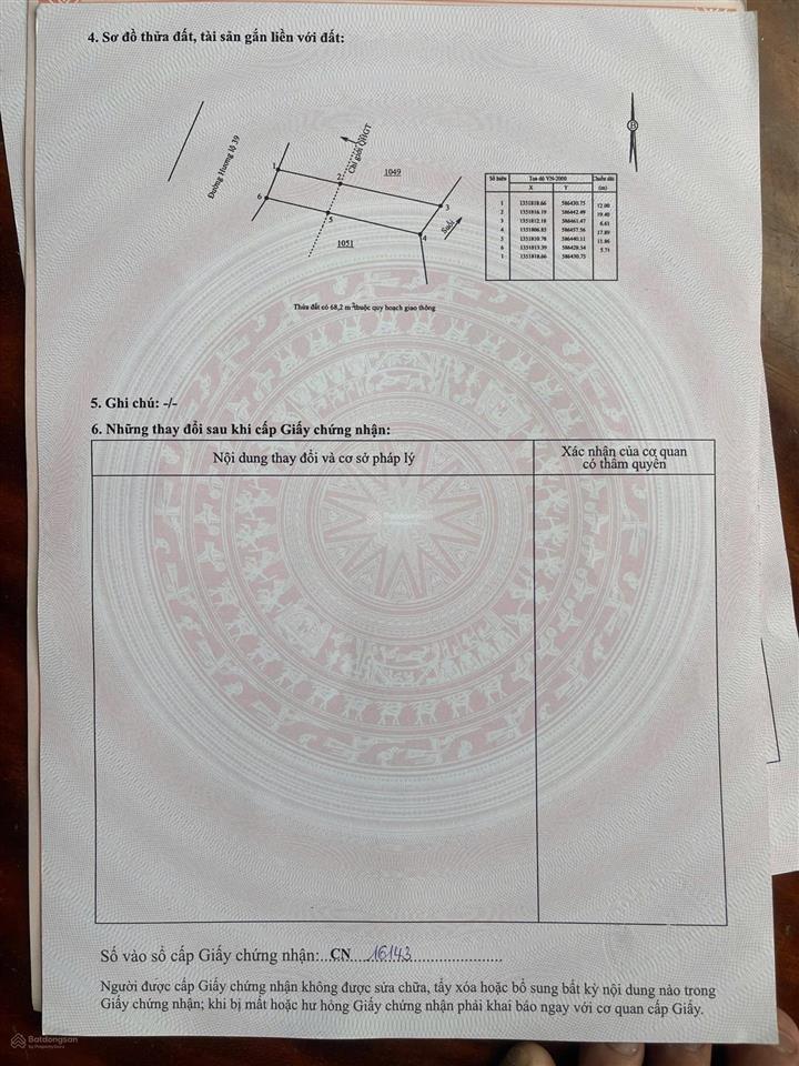 Cần tiền bán gấp 1,2tỷ  mặt tiền hương lộ 39 diên khánh.