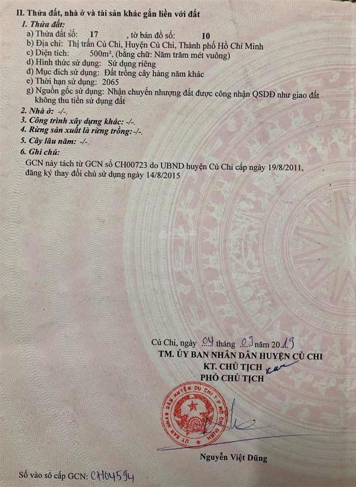Cần bán lô đất biệt thự tọa lạc tại đường nguyễn văn ni  tt củ chi  500m2, sổ hồng riêng