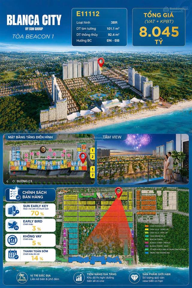 Căn góc 3pn blanca city, tốt nhất giỏ hàng  tòa beacon 1, view biển trực diện, chiết khấu tới 22%
