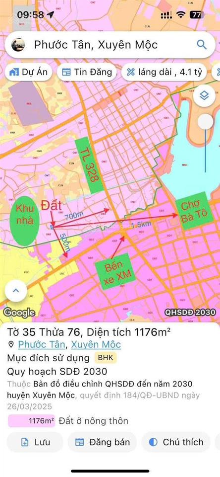 Cần bán nền đất nghỉ dưỡng tại ấp tân trung, xã phước tân, xuyên mộc, bà rịa  vũng tàu