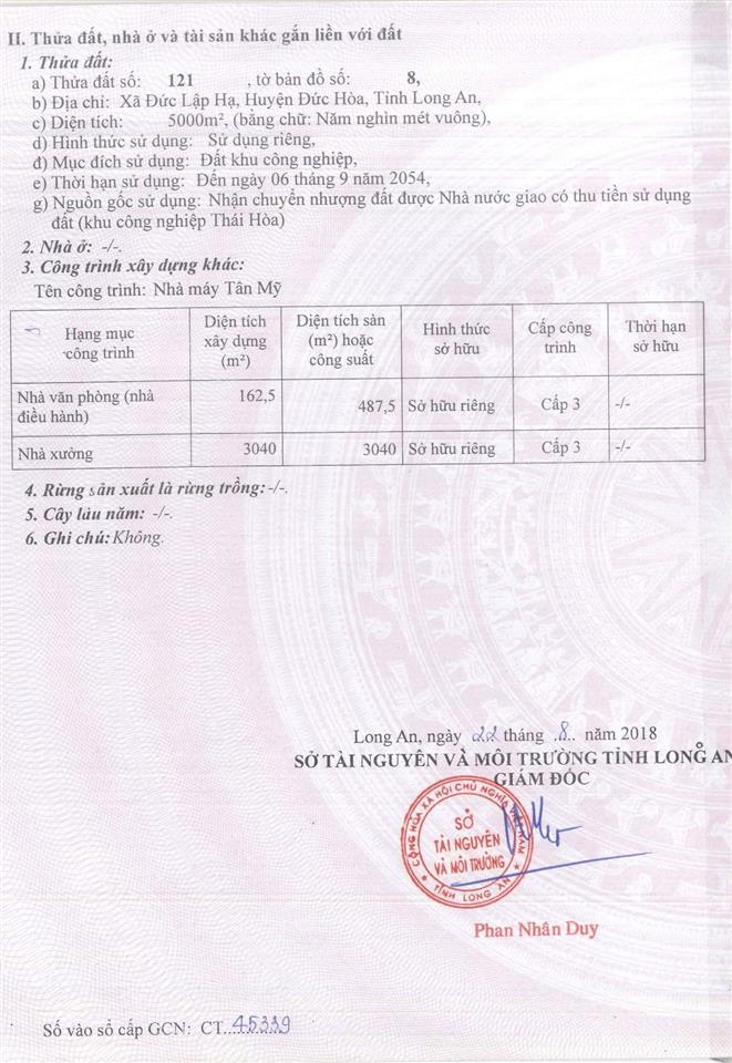 Bán xưởng sản xuất phân bón 5000m. khu công nghiệp đức hoà 3. đức hoà. long an.
