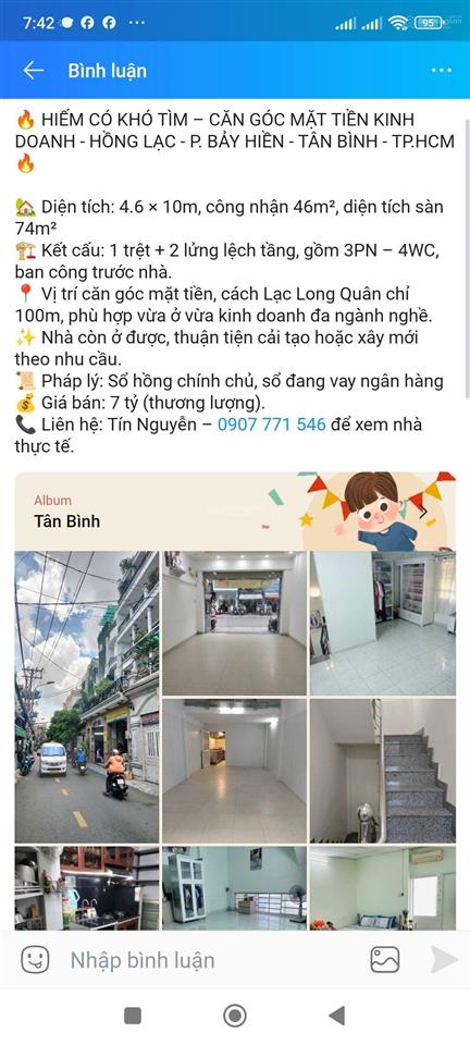 Mặt tiền kênh tân hóa p. phú trung, tân phú vừa ở vừa kinh doanh dòng tiền 16 triệu/tháng