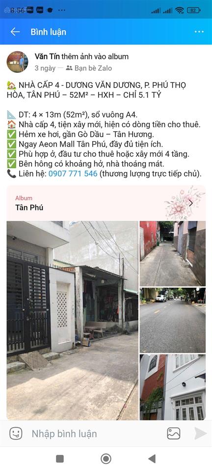 Mặt tiền kênh tân hóa p. phú trung, tân phú vừa ở vừa kinh doanh dòng tiền 16 triệu/tháng