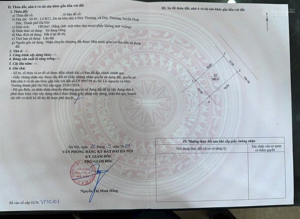 Bán đất liền kề dự án tân việt đức thượng hoài đức hà nội diện tích 180m giá 7xtr/m2