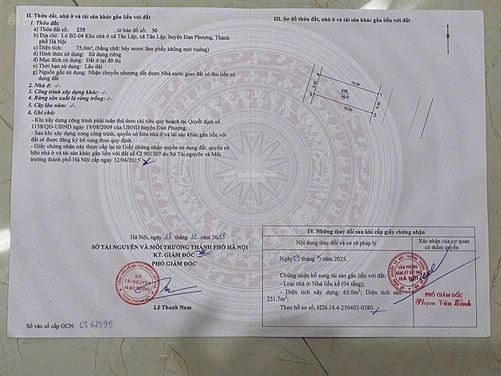 Cần bán nhà liền kề dự án cienco5 tân lập đan phượng cũ. nay sáp nhập xã ô diên, diện tích 75m2
