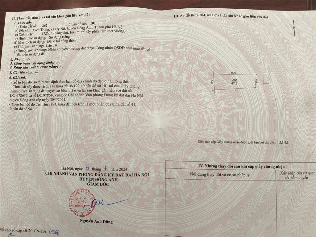 Đất khu vực trung tâm đông anh, xã uy nỗ, đông anh, hà nội