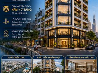 Lô góc 2mt bùi hữu nghĩa kế q1  ngang bề thế 5,2m  quy mô xây hầm 7 tầng  ngay rạch xuyên tâm.