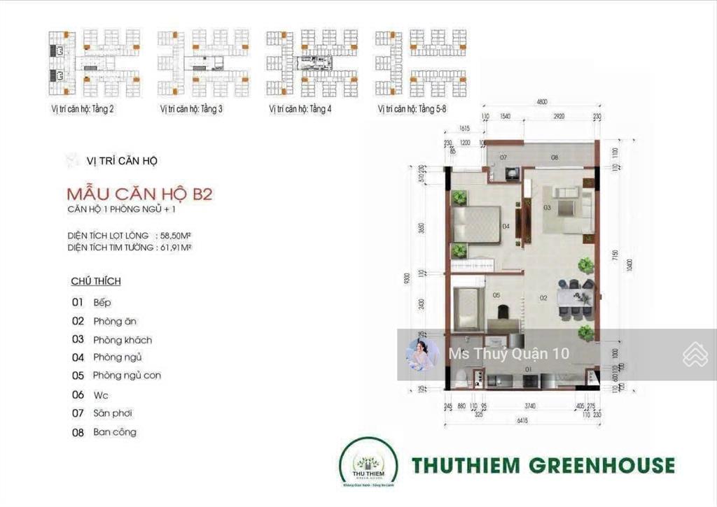 Bán ch 2pn, 2vs ở thủ thiêm green house, võ chí công, 2,032 tỷ, 62m2