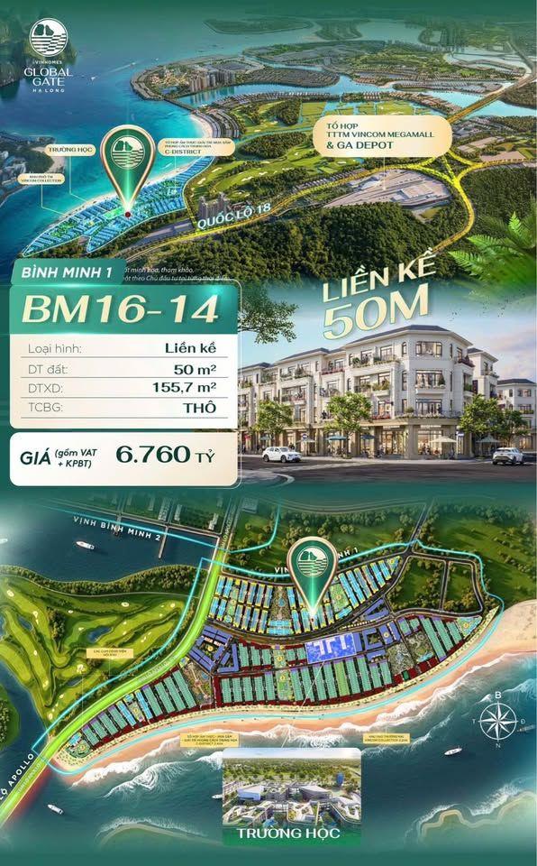 LIỀN KỀ 50m2 VIP NHẤT Vịnh Bình Minh 1, ngay gần trường vinschool Ven Biển tại Vinhomes Hạ Long Xanh
