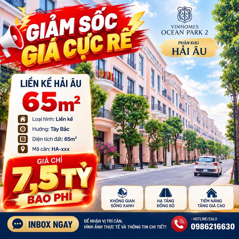 Ngộp bank cắt lỗ sâu liền kề hải âu 65m chỉ 7,5 tỷ bao phí | vinhomes ocean park 2