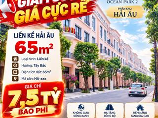 Ngộp bank cắt lỗ sâu liền kề hải âu 65m chỉ 7,5 tỷ bao phí | vinhomes ocean park 2