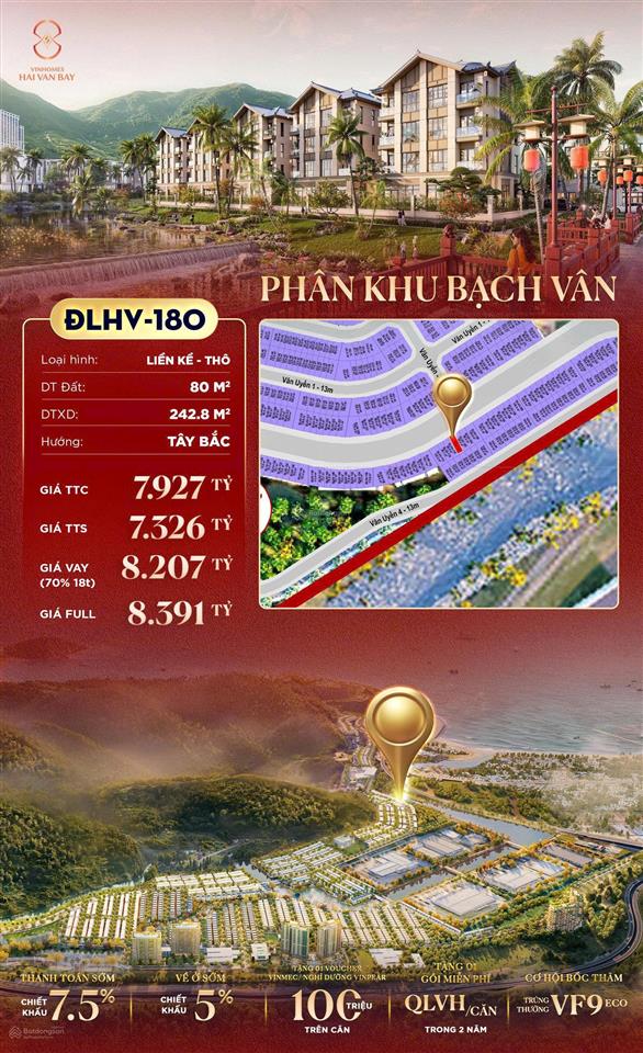 Bán gấp biệt thự vinhomes hải vân bay, 7,927 tỷ, 80m2, 4pn, 4wc
