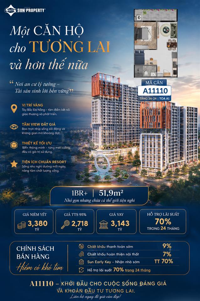 Căn hộ view pháo hoa tương lai, 1br+ tại cora tower, giá gốc từ chủ đầu tư, chiết khấu đến 9%