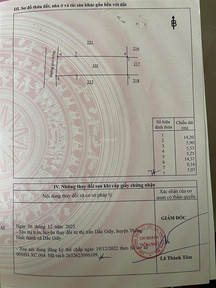 Chính chủ cần bán lô đất thổ cư tại thị trấn dầu giây (chuẩn bị lên phường)  sổ sẵn sang tên