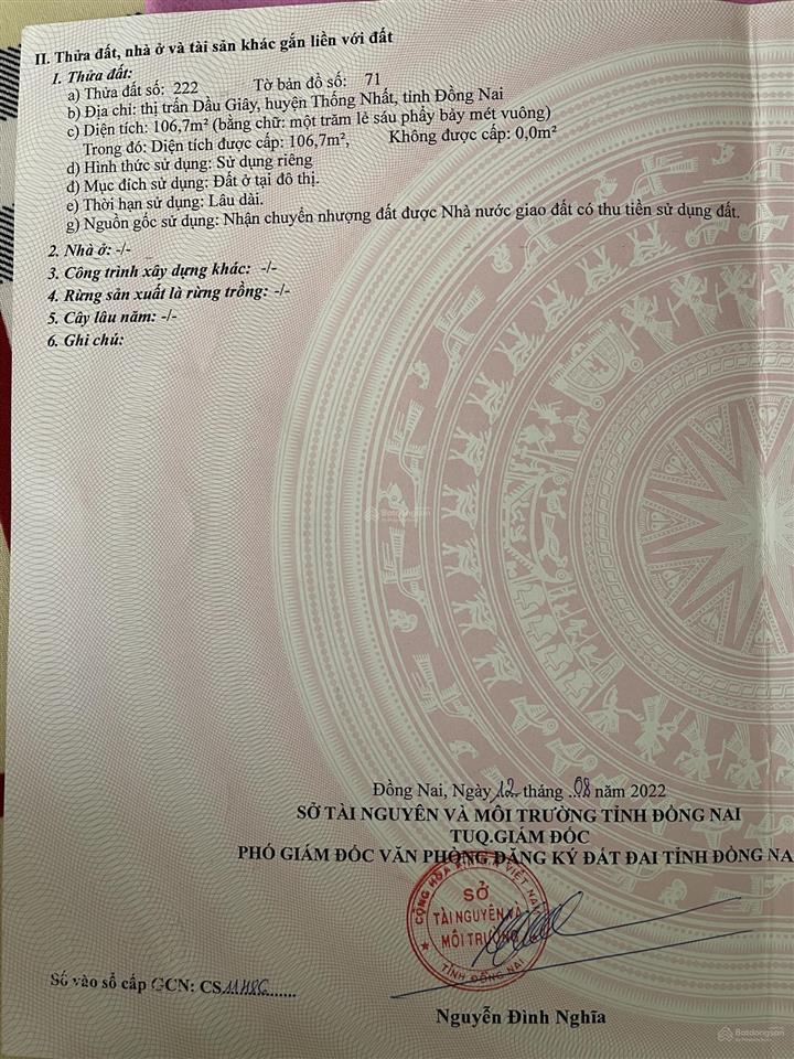 Chính chủ cần bán lô đất thổ cư tại thị trấn dầu giây (chuẩn bị lên phường)  sổ sẵn sang tên