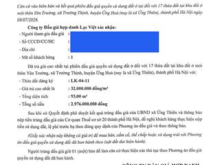 Bán đất đấu giá lk4  11 tại thôn yên trường, xã ứng thiên tp hà nội xã trường thịnh, huyện ứng hoà