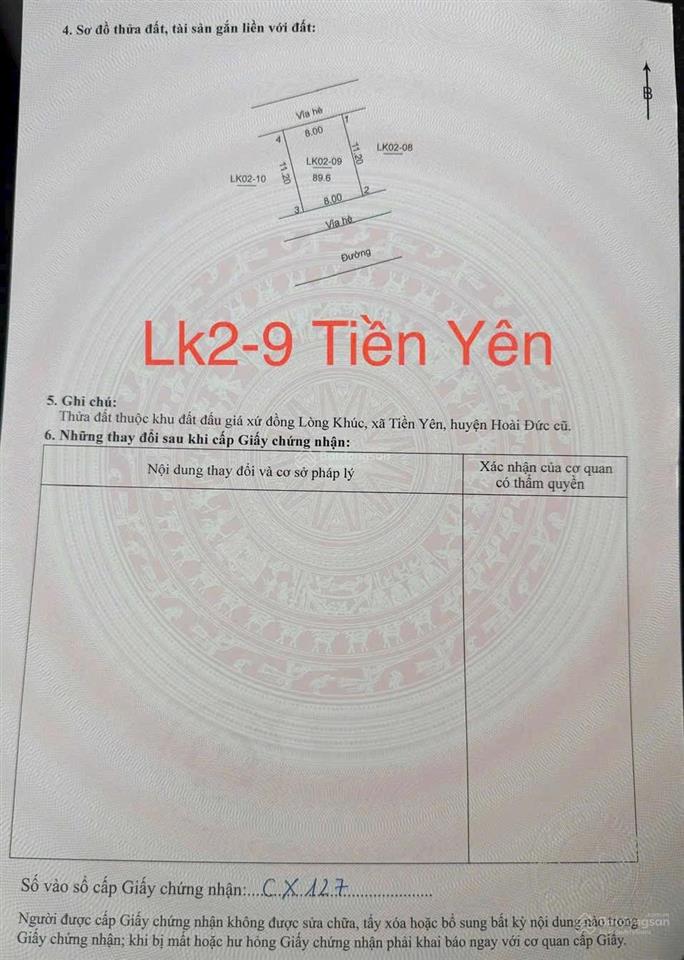 Bán đất đấu giá khu xứ đồng lòng khúc xã tiền yên,huyện hoài đức.