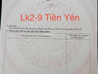 Bán đất đấu giá khu xứ đồng lòng khúc xã tiền yên,huyện hoài đức.