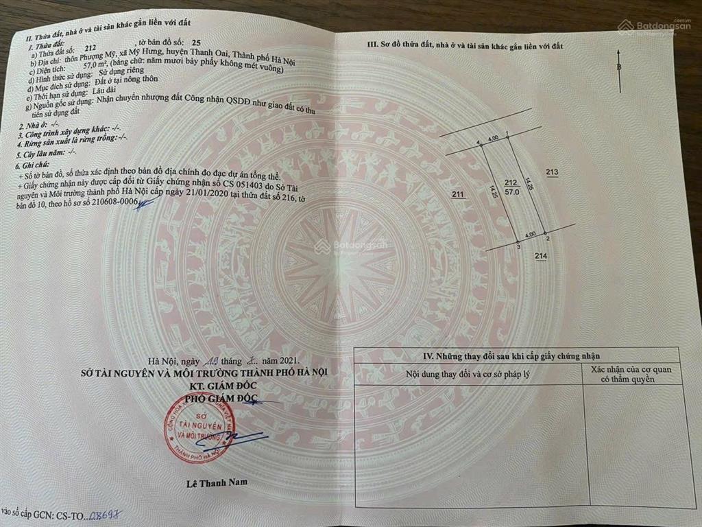 Bán lô đất thổ cư thôn phượng mỹ, tam hưng, thanh oai, hà nội