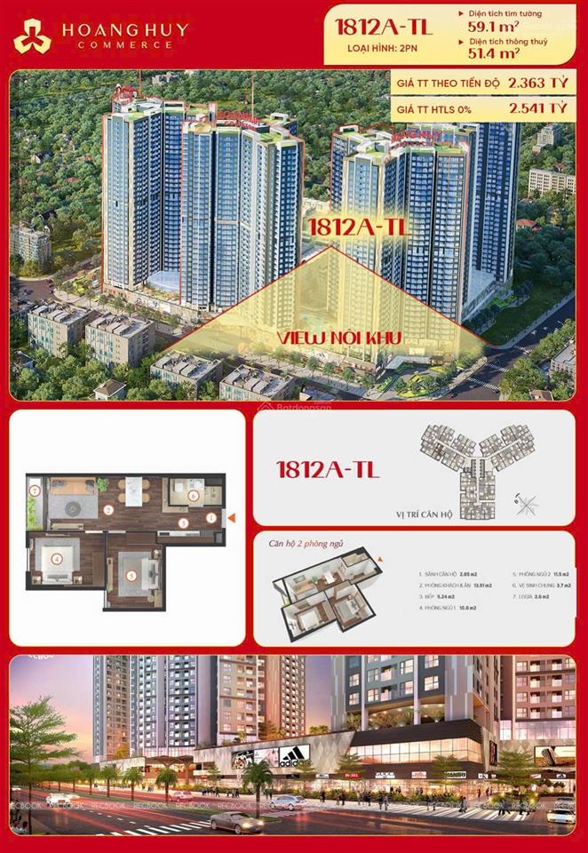 Hơn 2 tỷ sở hữu căn hộ 2 ngủ tại hoàng huy commerce
