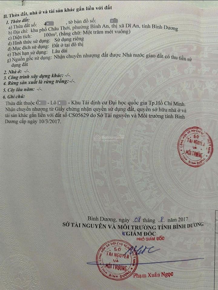 Đất đẹpxây tự do100m2(5x20m)4ty6 còn bớtkdc châu thới (tđc đại học quốc gia)ra ql1k chỉ 300m