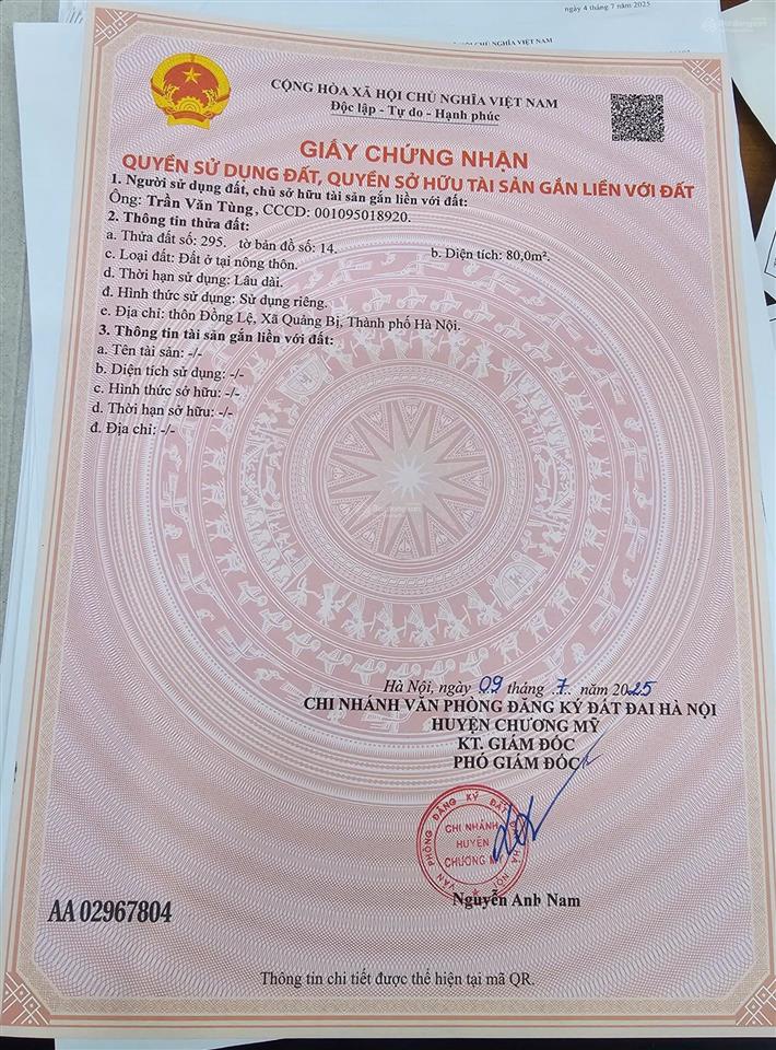 Chính chủ cần bán 2 lô mặt đường kinh doanh. đất tại đồng lệ xã quảng bị (mới).  0972 076 ***