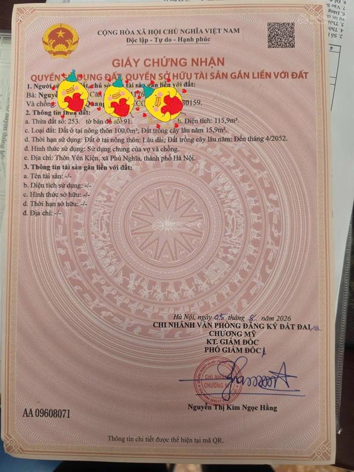 Cần bán lô đất dt 115.9m đông sơn, xã phú nghĩa, chương mỹ, hà nội.  0972 076 ***. giá 2.9 tỷ