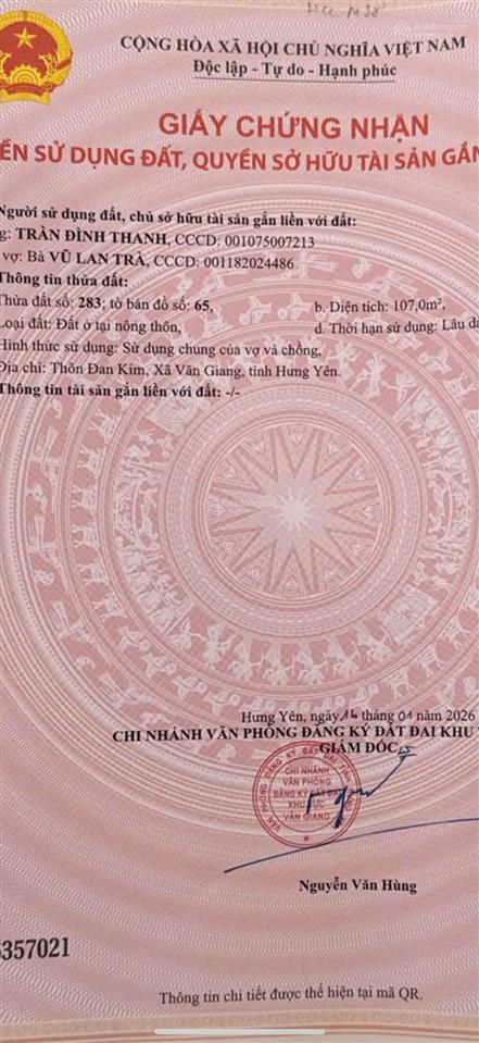 Bán đất đan kim liên nghĩa văn giang 226m2 giá 34tr/m