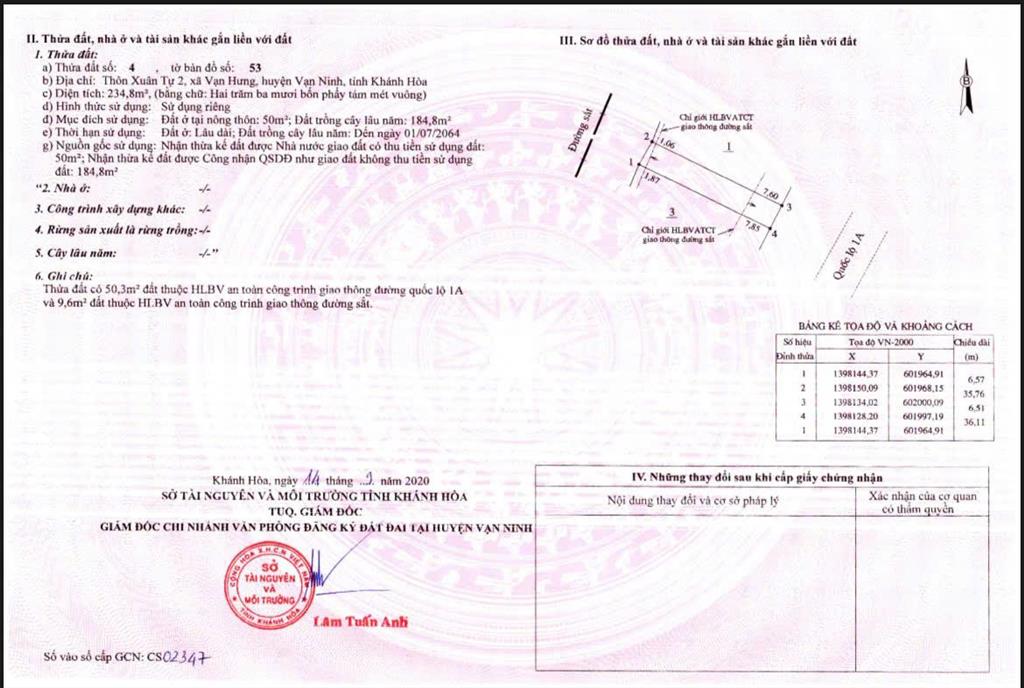 Bán đất mặt tiền ql1a vạn hưng vạn ninh khánh hòa